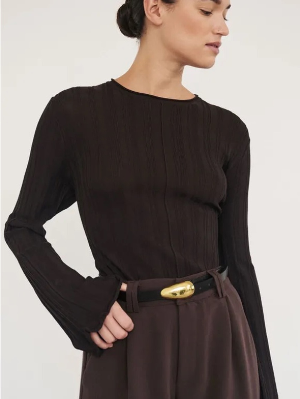 DISSH SYLVIA BITTER CHOC CREW KNIT TOP SMALL